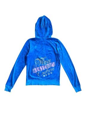Juicy Couture‎ Blue Velour Zip-Up Hoodie Size L Rhinestones